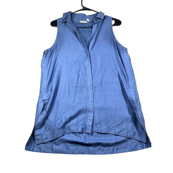 Athleta Top Womens Small Blue Sleeveless Button Front Tencel‎ - Picture 2 of 9
